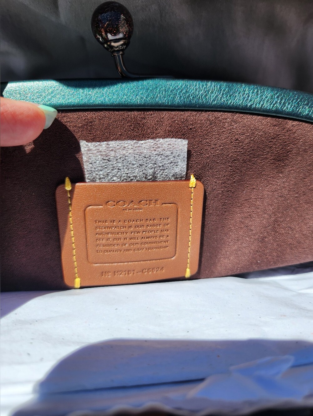 Coach Teal Metallic  Leather Kiss-Lock Clutch - Picture 14 of 16